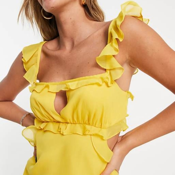 ASOS DESIGN soft maxi dress with ruffle detail in yellow size small - Picture 4 of 5